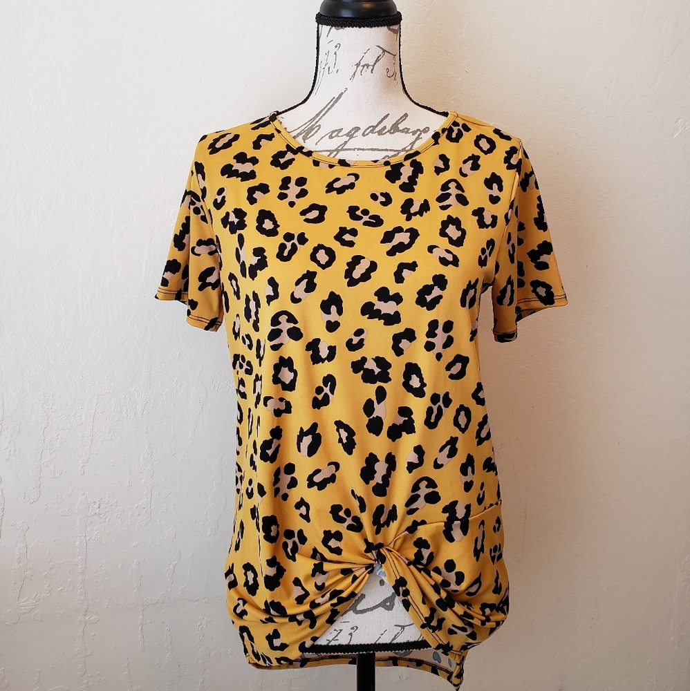 Gold Animal Cheetah Print Top, Size M